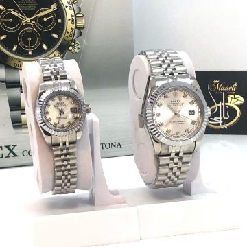 ست ساعت رولکس زنانه و مردانه نقره ای