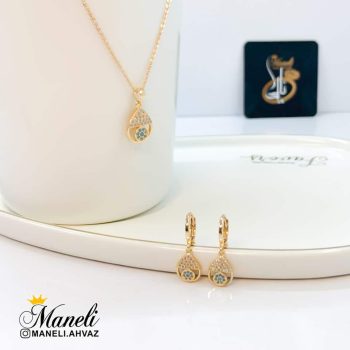 نیم ست طلایی با نگین فیروزه ای