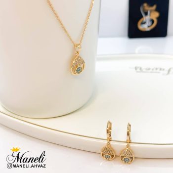 نیم ست طلایی با نگین فیروزه ای