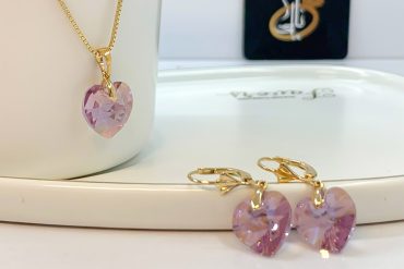 نیم ست سواروسکی قلب گلبهی ژوپینگ mxip241