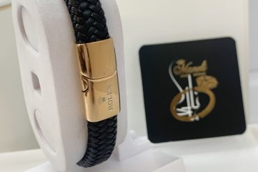 دستبند مردانه چرم رولکس قفل مگنتی