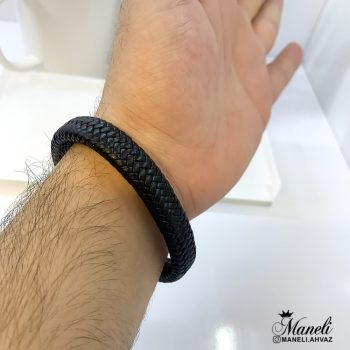 دستبند مردانه چرم رولکس قفل مگنتی