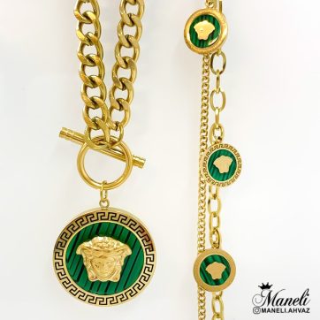 گردنبند و دستبند ورساچه سبز 14010802