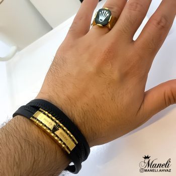 ست دستبند چرم و انگشتر رولکس