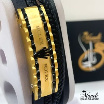 دستبند رولکس چرمی طلایی