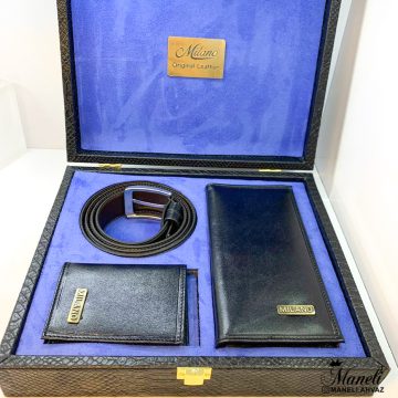 ست کیف و کمربند چرم میلانو سه تکه