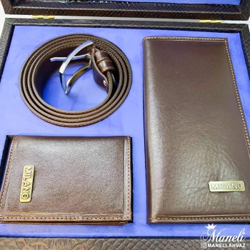 ست سه تکه قهوه ای چرم