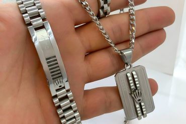 ست دستبند و گردنبند رولکس مردانه 14010928