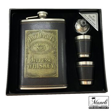 خرید ست بطری و شات روکش چرم مشکی هدیه ای