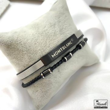 دستبند مردانه چرم استیل