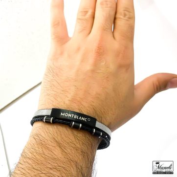 دستبند مردانه چرم استیل