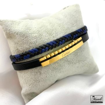 دستبند چرم دو ردیفه پلاک دار