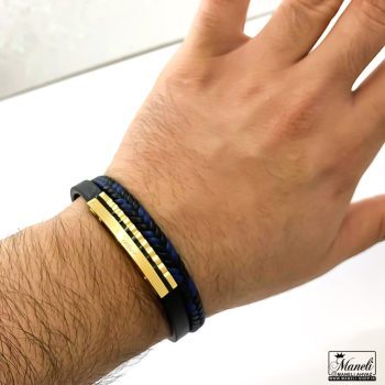 دستبند چرم دو ردیفه پلاک دار
