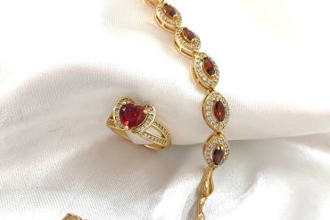 ست دستبند و انگشتر زنانه نگین قرمز
