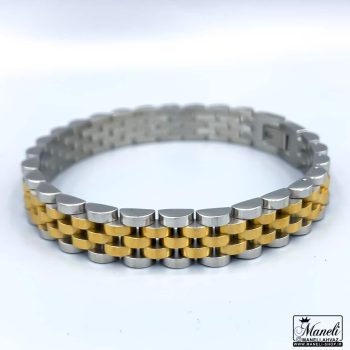 دستبند رولکس مردانه نقره ای طلایی | استیل رنگ ثابت