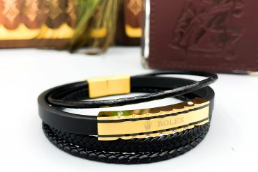 دستبند چرم مردانه برند رولکس | چهارردیفه 14020309
