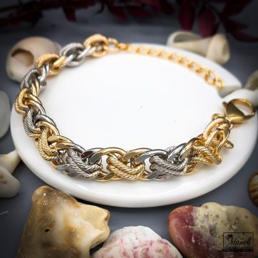 دستبند ژوپینگ دورنگ طرح طلا طنابی