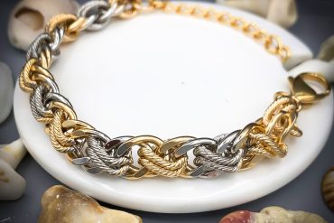 دستبند ژوپینگ دورنگ طرح طلا طنابی