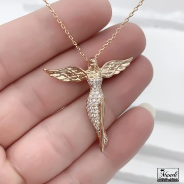 گردنبند ژوپینگ طرح فرشته با نگین های مخراج شده