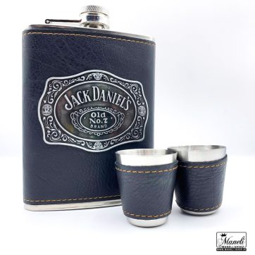 ست هیپ فلاسک و شات استیل روکش چرم مشکی جک دنیلز