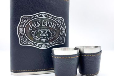 ست هیپ فلاسک و شات استیل روکش چرم مشکی جک دنیلز