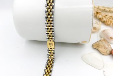 دستبند رولکس استیل سیلور طلایی مردانه