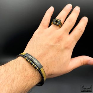 ست دستبند و انگشتر مردانه مشکی طلایی