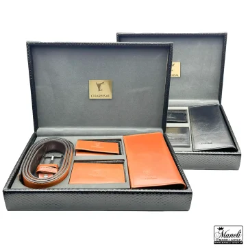 ست مردانه چرمسال چهارتیکه کیف و کمربند چرم رنگ عسلی و مشکی 14020925