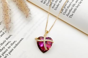 گردنبند نگین بنفش سواروسکی استیل رنگ ثابت