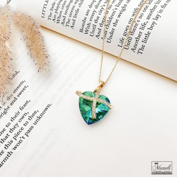 گردنبند نگین سواروسکی سبزآبی - رنگ ثابت و جذاب