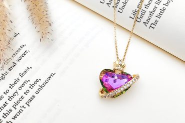 گردنبند قلب تاج دار نگین سواروسکی بنفش