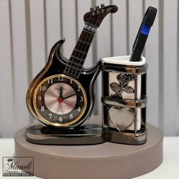 ساعت رومیزی و جامدادی گیتار مشکی