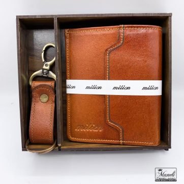 ست جاکلیدی و کیف پولی چرم عسلی