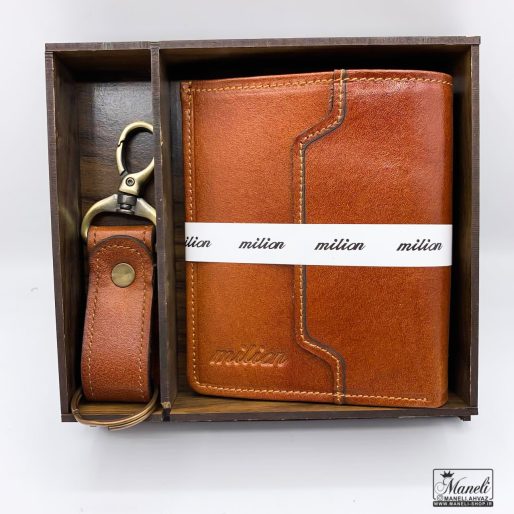 ست جاکلیدی و کیف پولی چرم عسلی