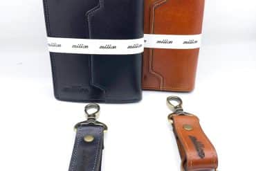 ست کیف پولی کوتاه و جاکلیدی چرم با دو رنگ شیک