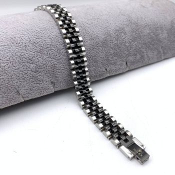 دستبند رولکسی مشکی نقره ای