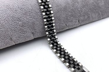 دستبند رولکسی مشکی نقره ای