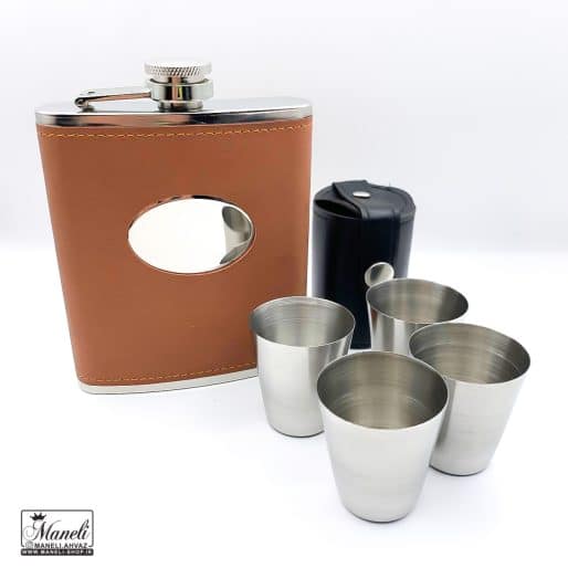 ست هیپ فلاسک و شات جیبی رنگ عسلی