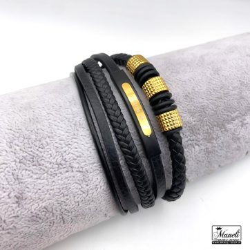 دستبند مردانه چرمی چندردیفه با قفل مگنتی