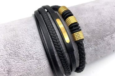 دستبند مردانه چرمی چندردیفه با قفل مگنتی