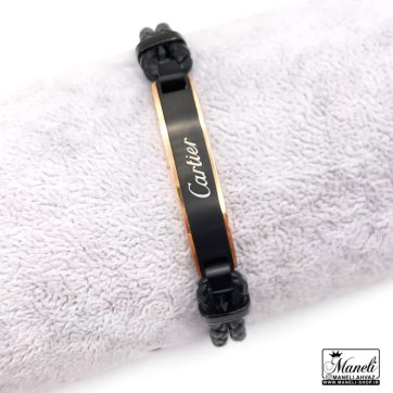 دستبند چرم مردانه بافت با پلاک کارتیر