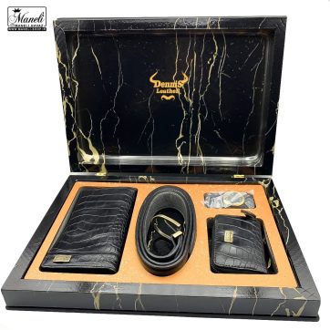 ست هدیه ای لوکس چرمی مردانه - کیف ، جاکارتی، کمربند + فندک