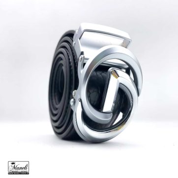 بهترین کمربند چرم ریلی مشکی با سگک سیلور طرحدار