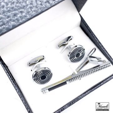 دکمه سردست نقره‌ای مشکی گرد