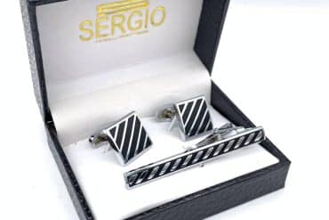 ست دکمه سردست و گیره کراوات راه راه مشکی