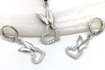 نیم ست قلب بالدار رنگ سیلور