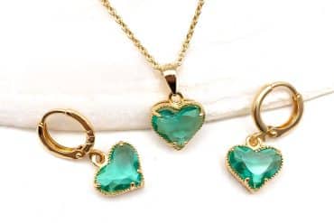 نیم ست نگین قلب رنگ سبز از برند YSX