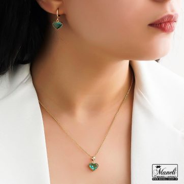 نیم ست نگین قلب رنگ سبز