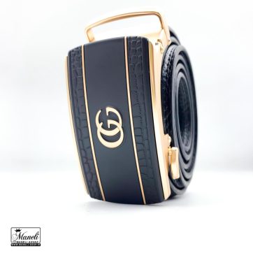 کمربند ریلی چرم با سکگ طلایی مشکی