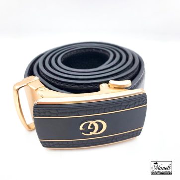 خرید کمربند ریلی چرم با سکگ طلایی مشکی